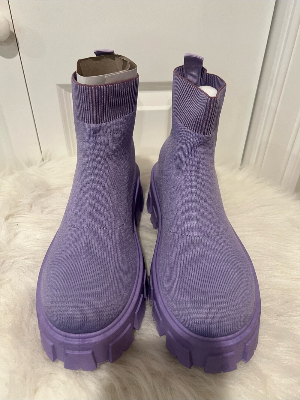 Cape Robbin Lilac Knit Platform Chelsea Boots - Women